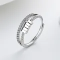Silver-toned spinner ring with zirconia and rotating beads for anxiety relief - Adjustable Open / Polka Dot Multi-layer - White Gold Color