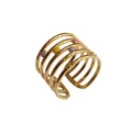 Dettaglio di anello aperto multistrato in acciaio con perle in smalto colorato. - Stile a Pois Colorati a Cinque Strati (R2595-09)