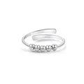 Silver adjustable fidget ring with five rotatable beads for anxiety relief now - Adjustable Open / Single Ring 5 Beads - White Gold Color