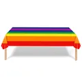 Gedetailleerd zicht op het levendige regenboogstreeppatroon op een PE-tafelkleed - Rainbow Tablecloth / 137*274ＣＭ