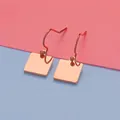 Close-up of minimalist rose gold square stainless steel drop earrings - Rose Gold