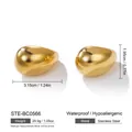 Dettaglio orecchini a goccia in acciaio inossidabile dorato con dimensioni precise - Stile Goccia d'Acqua Liscia Oro (STE-BC0566-6200)