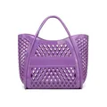 Detailed view of purple hollowed-out jelly tote bag with diamond pattern - 25.5*14*24cm / Purple