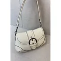 Bolso Soho de hombro en cuero color crema retro con hebilla grande plateada de moda - Piel Blanca / 26.5*16*7.5