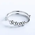 Minimalist silver rotating ring with four polished anxiety relief beads for finger - Adjustable Open / Geometric Beaded - White Gold Color