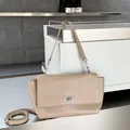 Elegant beige genuine leather flap bag with metal turn-lock and adjustable strap - 30*11*20CM / Khaki Grey