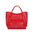 Detail of red hollow mesh jelly basket tote bag made of waterproof PVC material - 25.5*14*24cm / Red