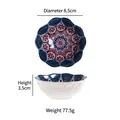 Kleine keramische sausschotel met kleurrijk mandala-patroon, 8,5 cm diameter. Top - Paarsrood