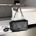 Black genuine leather messenger bag with turn-lock and adjustable shoulder strap. - 30*11*20CM / Black
