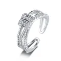Elegant silver adjustable rotating infinity ring with sparkling pavé zircon stones - Adjustable Open / Luck Turn - White Gold Color