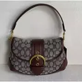 Bolso de hombro Soho vintage en lona con monograma y ribete de cuero marrón. - Color Café / 26.5*16*7.5