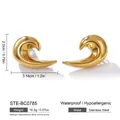 High-polished gold stainless steel wave earrings with detailed size and weight specs - Wave Abstract Horn Style (STE-BC0785-5400)