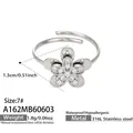Silberner Blumenring aus 316L Edelstahl mit Zirkonia, Größe 7 Variant Ansicht - A162 - Offener Ring Mit 5a-zirkonia-gefasstem Stahlfarbenem Blumendesign