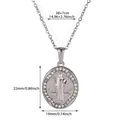 Dimensions of silver saint pendant necklace with crystal border and adjustable chain - Oval Saint Benedict Medal (N07738P)