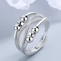 Silver infinity loop rotating fidget ring with adjustable band and transfer beads - Adjustable Open / Double-layer Hollow Line - White Gold Color
