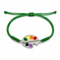 Handmade green wax cord woven bracelet featuring a colorful artist palette and brush charm - Green