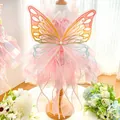 Detailed macro shot of a pink pet princess dress featuring exquisite butterfly embroidery - S / Rainbow Butterfly Style