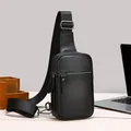 Sac de poitrine en cuir de vachette noir de qualité supérieure pour hommes élégants - Motif Litchi Noir Business