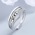 Adjustable silver anti-stress spinner ring with rotating beads for anxiety relief - Adjustable Open / Wishing Transfer Beads - White Gold Color