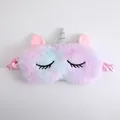 Soft plush sleep eye mask featuring a colorful gradient unicorn design with fluffy ears - Rainbow Green Purple