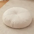 Comfortable round Japanese-style floor cushion in beige woven fabric for meditation - 40x40x15cm / Round (Snow Velvet) / Off White