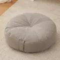 Round Japanese style grey linen floor cushion pouffe for tatami and living room decor - 40x40x15cm / Round (Snow Velvet) / Light Gray