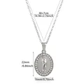Detailed dimensions of silver Virgin Mary pendant necklace with crystals and adjustable chain. - Oval Virgin Mary With Rhinestones (N07736P)