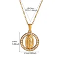Gold Virgin Mary pendant necklace with dimensions 21mm, 18k gold plated stainless steel - Hollow Round Virgin Mary (N07734G)