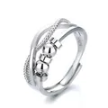 Elegant silver plated infinity loop spinning ring with zircon transfer beads, adjustable - Adjustable Open / Bead Rotation - White Gold Color