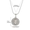 Detailed dimension diagram of a silver portrait pendant necklace with chain length - Round Portrait With Rhinestones (N07744P)