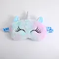 Cute plush rainbow unicorn sleep eye mask featuring soft gradient pastel colors and ears - Curled Lashes Colorful Blue