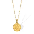 Elegante vintage 18k vergulde roestvrijstalen halsketting met portretmunt hanger - 1973 Portretmunt (N05562G) / Goud