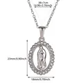 Detailed dimensions of silver Virgin Mary portrait pendant necklace with rhinestones - Embossed Virgin Mary Oval Medal (N07737P)