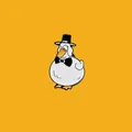Enamel pin featuring a cute white duck wearing a black top hat and a black bow tie. - Gentleman Duck