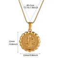 Dimension view of 18k gold plated religious portrait pendant necklace on white background - Round St. Benedict Gold (N07741G)