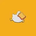 Adorable cute white duck enamel pin badge with a tiny crown holding a piece of toast - Duck with Toast