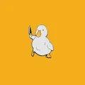 Detailed macro view of a cute white duck holding a knife enamel pin brooch jewelry - Knife Wielding Duck