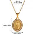 Dimensions of Virgin Mary oval pendant necklace with rhinestone border - Oval Virgin Mary Gold (N07739G)