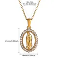 Detailed dimension diagram for the gold plated religious portrait necklace with gems - Embossed Virgin Mary Oval Medal (N07737G)