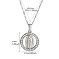 Detailed view of religious Virgin Mary pendant necklace with dimensions in inches. - Hollow Round Virgin Mary (N07734P)
