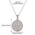 Silver stainless steel Virgin Mary pendant necklace with detailed size dimensions shown - Woven Edge Portrait Circle (N07735P)