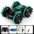 Set auto acrobatica RC anfibia professionale con doppio telecomando e batteria 500mAh - Doppio Telecomando Verde (Confezione Inglese)