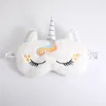 Cute white plush unicorn sleep eye mask with rainbow embroidery and silver horn - Rainbow Lashes White
