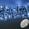 Festive LED Christmas ribbon string lights featuring stars and music notes for tree decor - 5cm Wide [gold Ribbon - White] / 2m20 Light - 2 Batteries