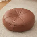 Round Japanese-style floor pouf cushion in brown faux leather for cozy home seat - 40x40x15cm / Round (tech Fabric) / Caramel Brown