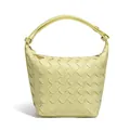 Handmade pale yellow woven leather handbag with a stylish top handle bucket design - Jelly Yellow