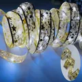 Elegant gold satin ribbon LED string lights featuring star and music note patterns - 3.8cm Wide [gold Ribbon - White] / 0.5m5 Led - Usb Constant On Model