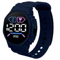 Primo piano dell'orologio digitale M1 LED blu navy con display di passi e frequenza cardiaca - Blu scuro