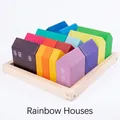 Handmade colorful wooden rainbow house building blocks set for educational play - Beech House (Matte)