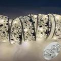 Glowing LED ribbon fairy lights with black musical notes and stars for holiday decor - 3.8cm Wide [silver Ribbon - Warm Tone] / 0.5m5 Led - Usb Constant On Model